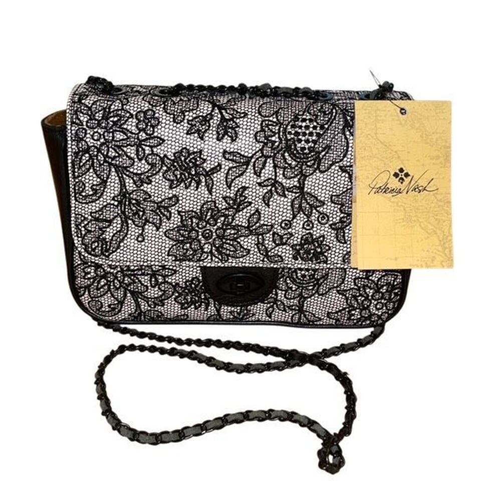 Patricia Nash Womens Chantilly Lace Lorenza Crossbody Bag Black White NWT